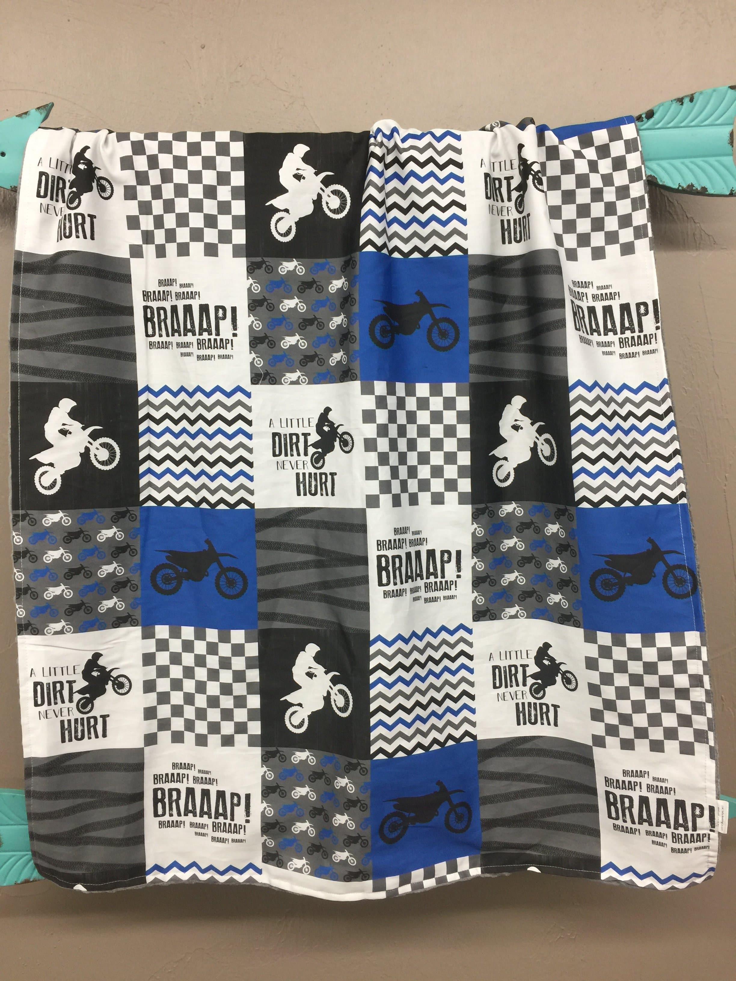 Dirtbike Minky Blanket, Motocross gift, Baby boy blanket, blanket for dad, toddler bedding, Motocross blanket, Dirt track high quality racing, birthday