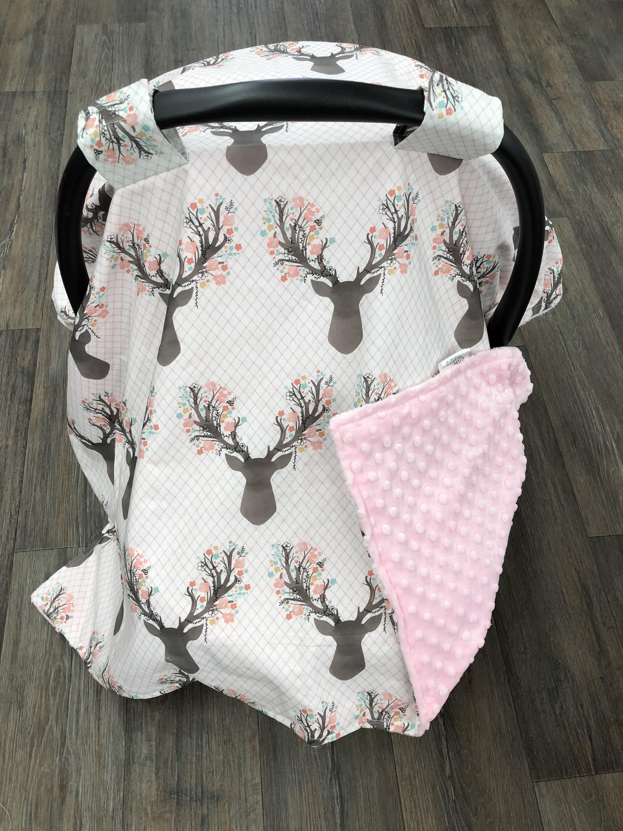 Carseat Tent - Fawn Tulip Carseat Canopy, Tent, Cover, Deer, Flowers - DBC Baby Bedding Co 