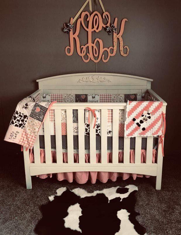 Custom Girl Crib Bedding - Cows Come Home Farm Nursery Collection - DBC Baby Bedding Co 