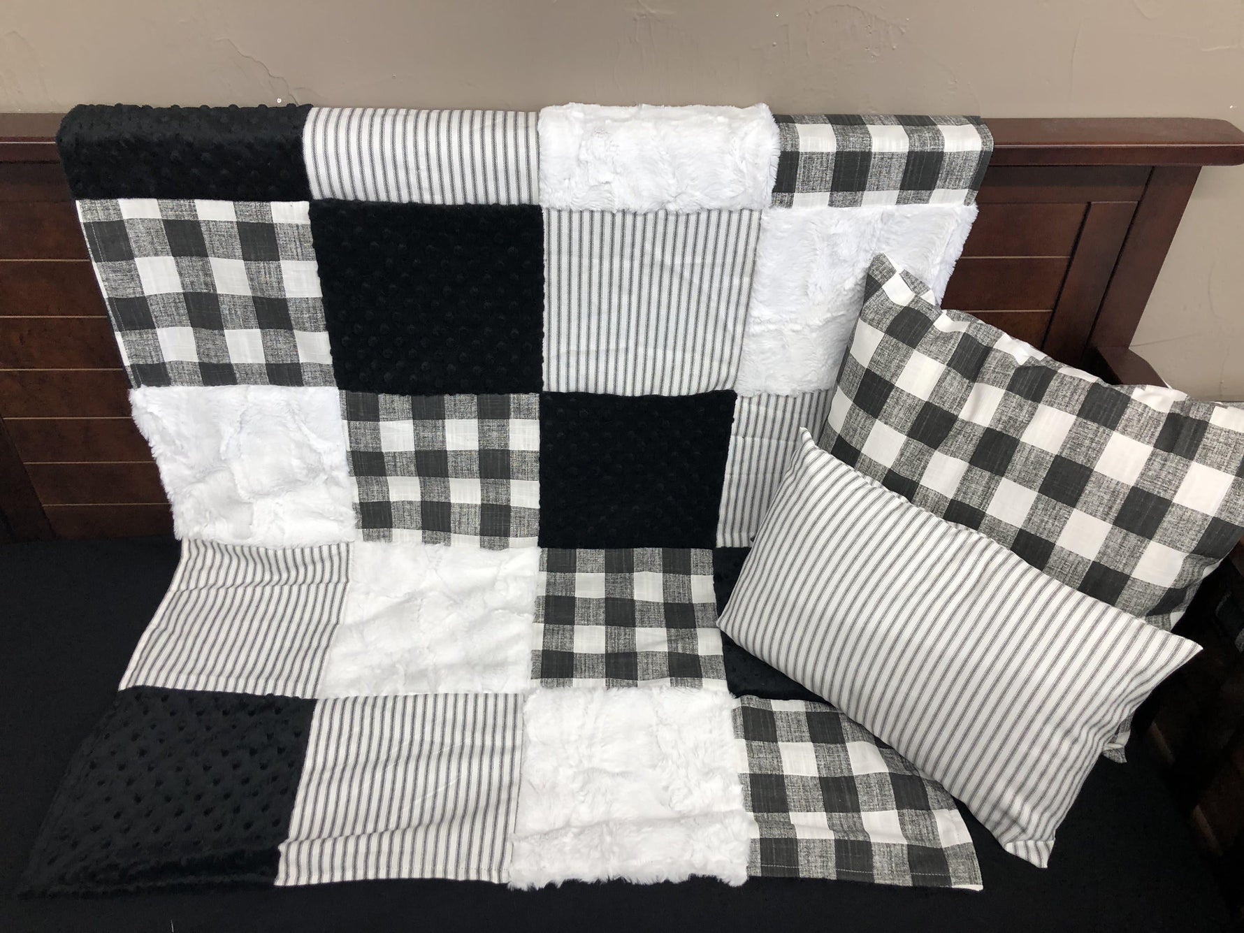 Neutral Crib Bedding- Black Buffalo Check, Black Ticking Stripe, Farmhouse Collection - DBC Baby Bedding Co 