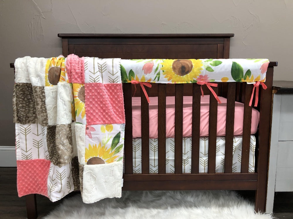 Custom Girl Crib Bedding - Sunflower Boho Baby Bedding Collection - DBC Baby Bedding Co 