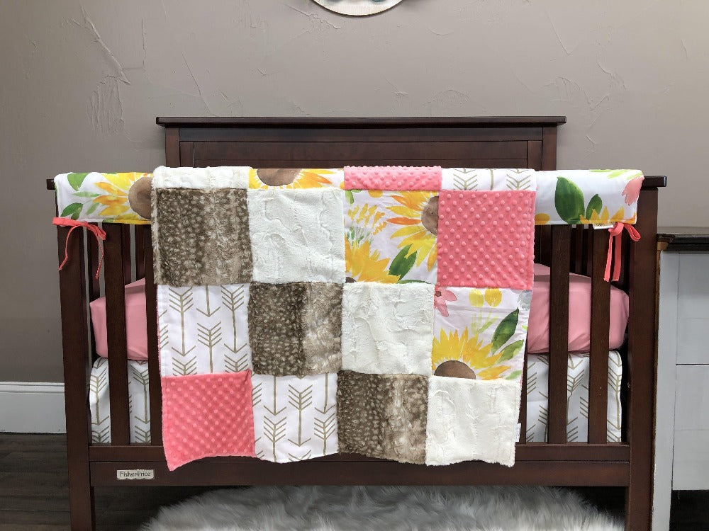 Custom Girl Crib Bedding - Sunflower Collection - DBC Baby Bedding Co 