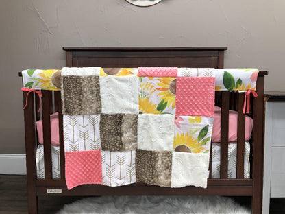 Custom Girl Crib Bedding - Sunflower Collection - DBC Baby Bedding Co 
