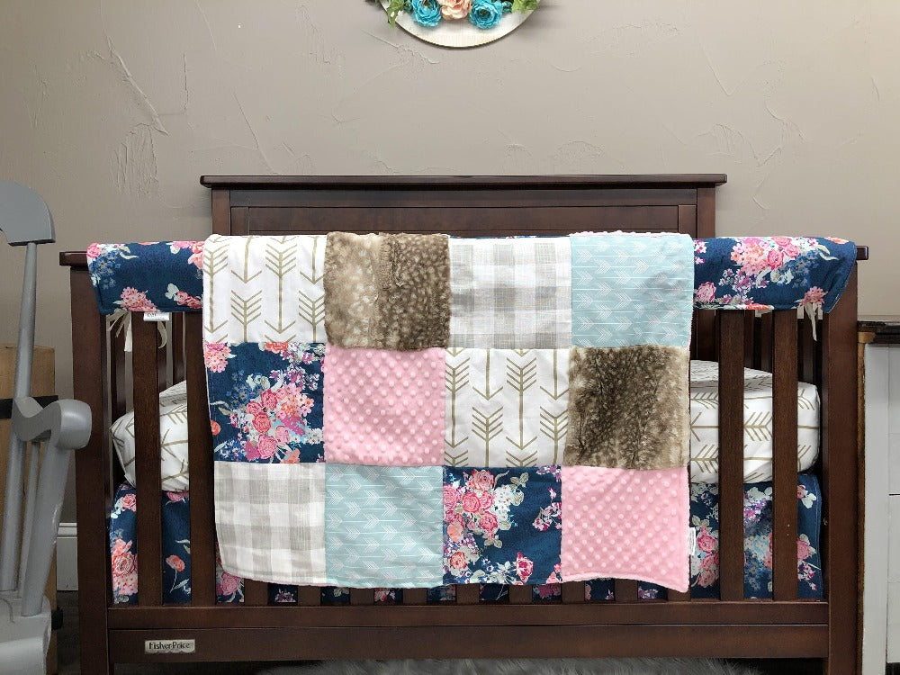 Ready Ship Girl Crib Bedding- Floral, Arrow, Fawn Baby Bedding Collection - DBC Baby Bedding Co 