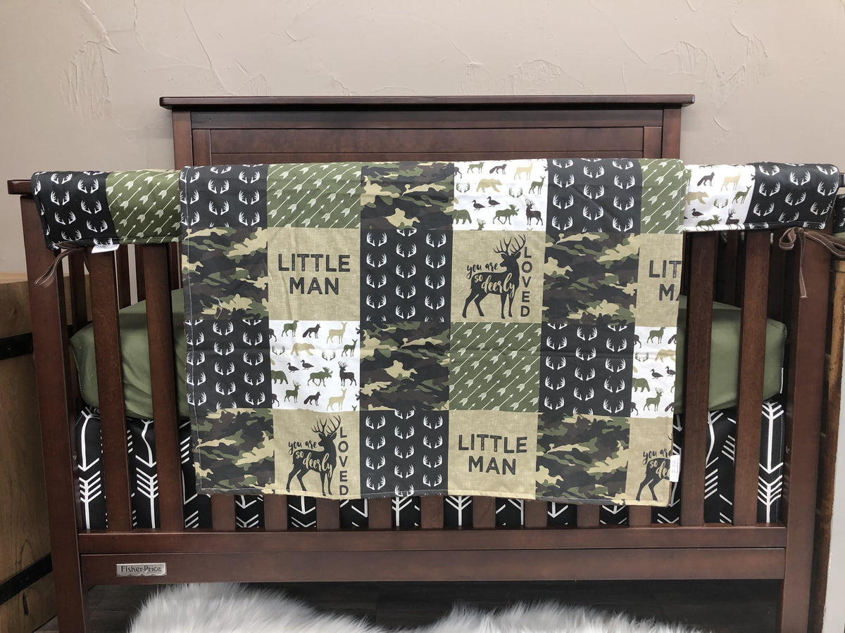 Custom Boy Crib Bedding- Deerly Loved, Camo Woodland Nursery Collection - DBC Baby Bedding Co 