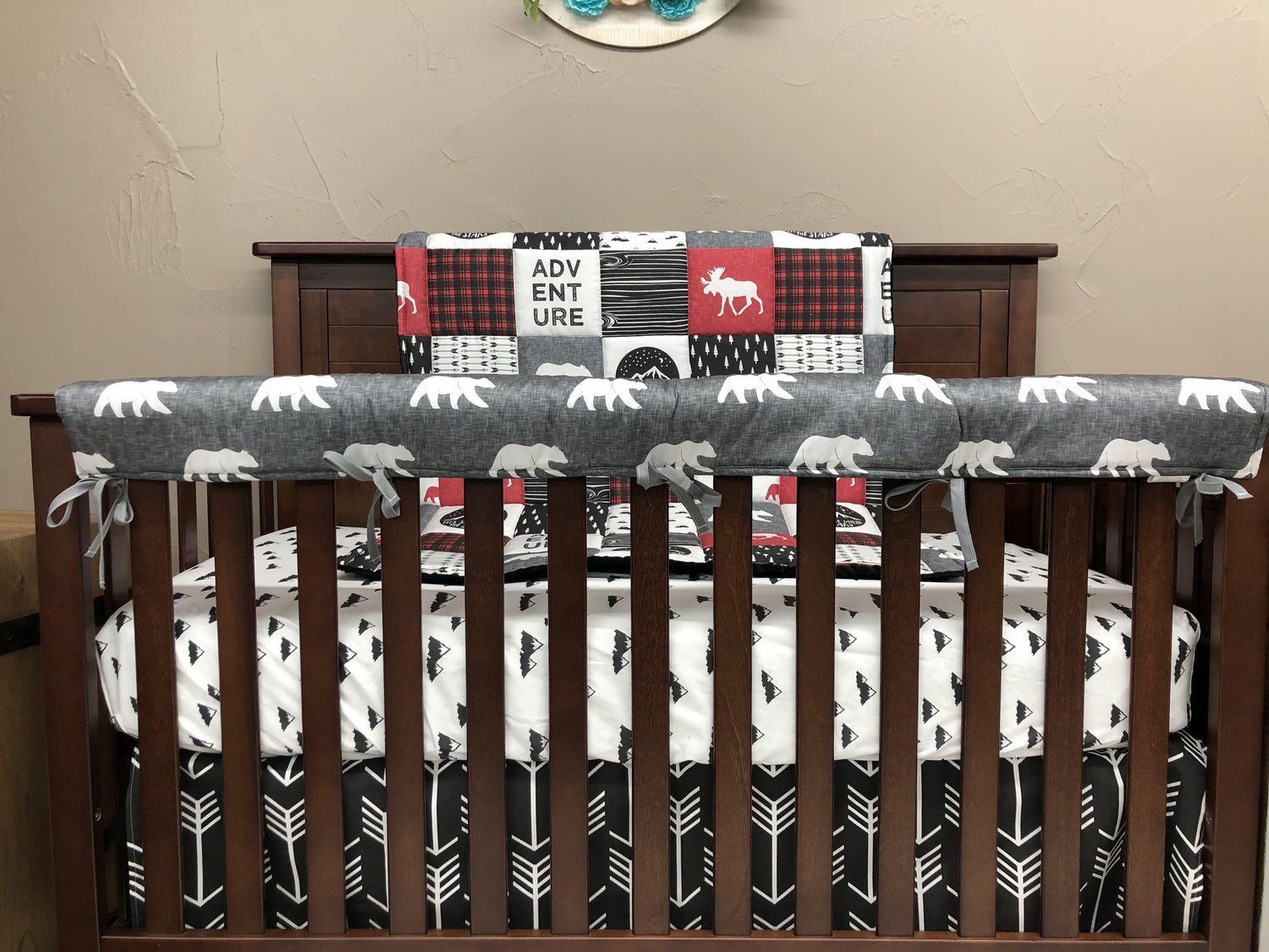 Custom Boy Crib Bedding - Adventure Moose Bear and Little Mountains Woodland Nursery Collection - DBC Baby Bedding Co 