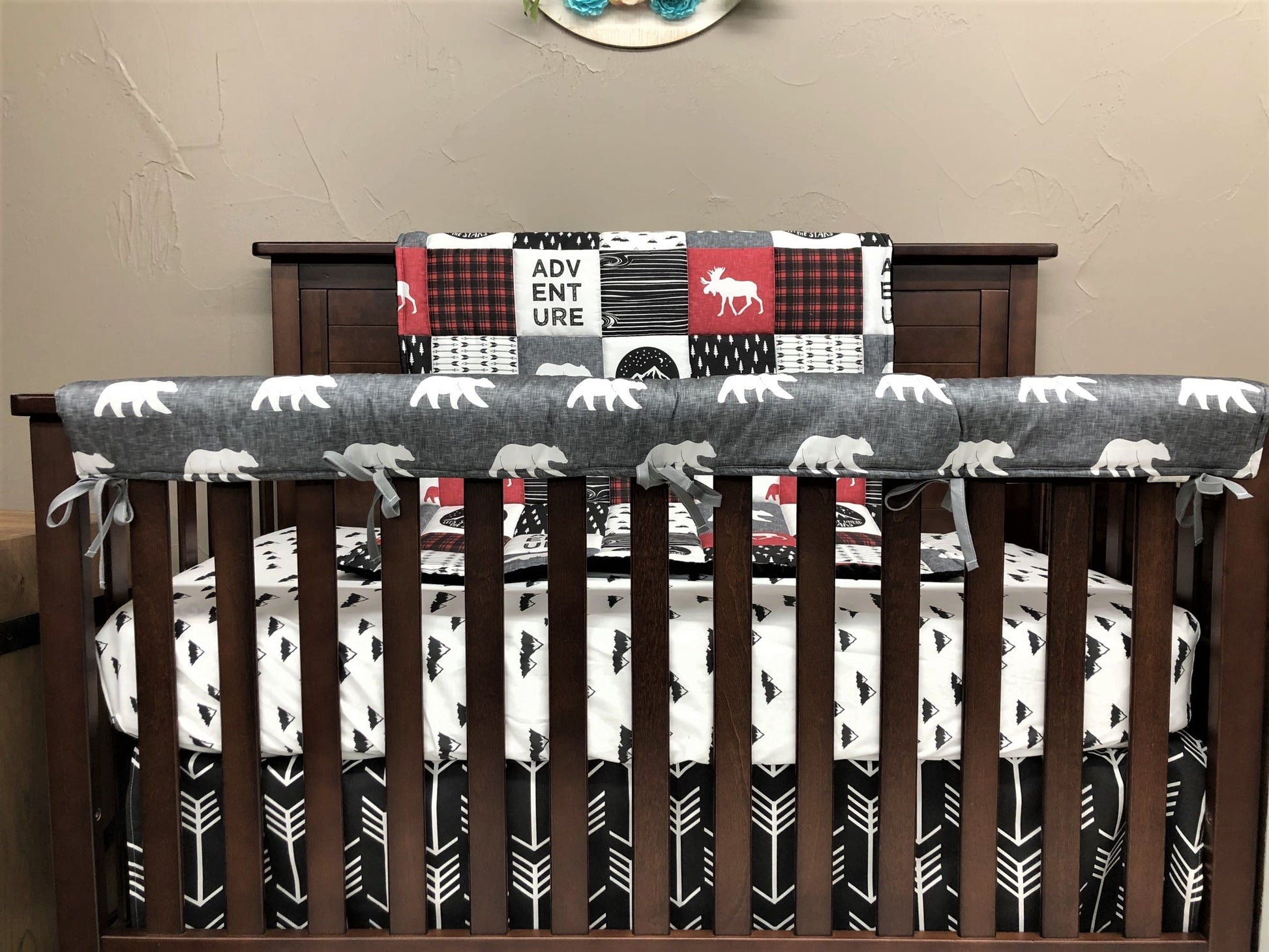 Custom Boy Crib Bedding - Adventure Moose Bear and Little Mountains Woodland Nursery Collection - DBC Baby Bedding Co