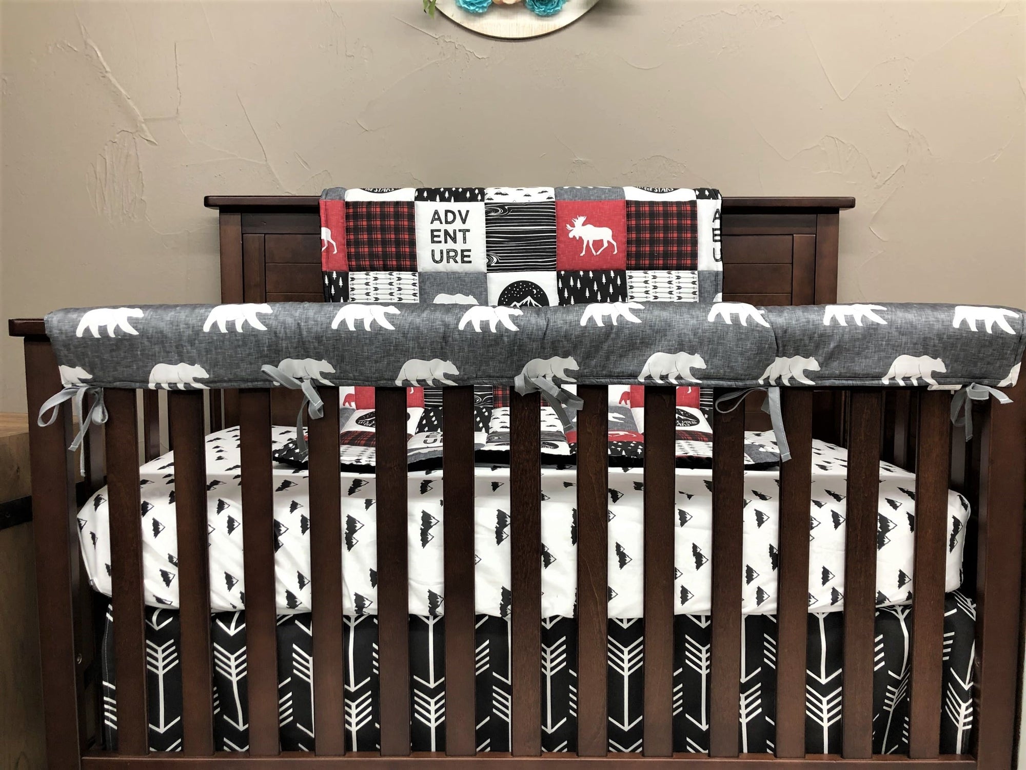 Custom Boy Crib Bedding - Adventure Moose Bear and Little Mountains Woodland Baby Bedding Collection - DBC Baby Bedding Co 