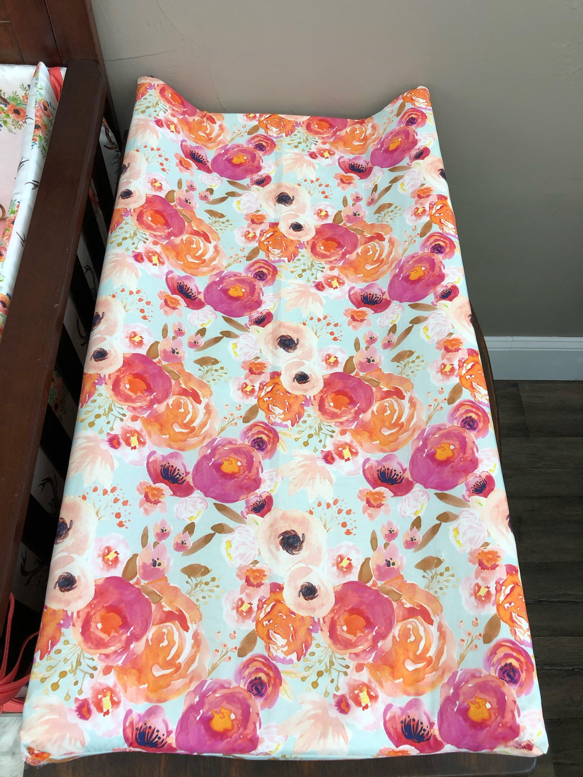 Changing Pad Cover - Floral in Watercolor Flowers - DBC Baby Bedding Co 