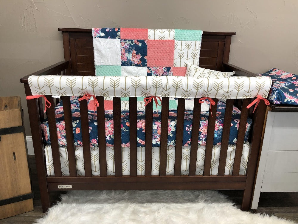Ready Ship Girl Crib Bedding - Navy Floral Crib Bedding Collection - DBC Baby Bedding Co 