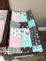 Custom Girl Crib Bedding - Little One Antlers, Wild and Free Woodland Collection - DBC Baby Bedding Co 