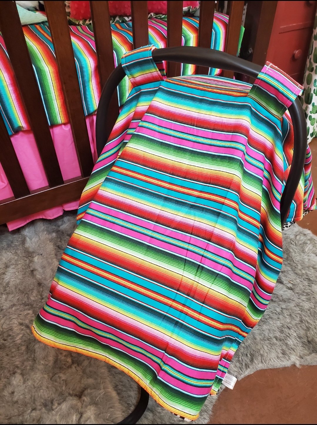 Carseat Tent - Serape in pink - DBC Baby Bedding Co 