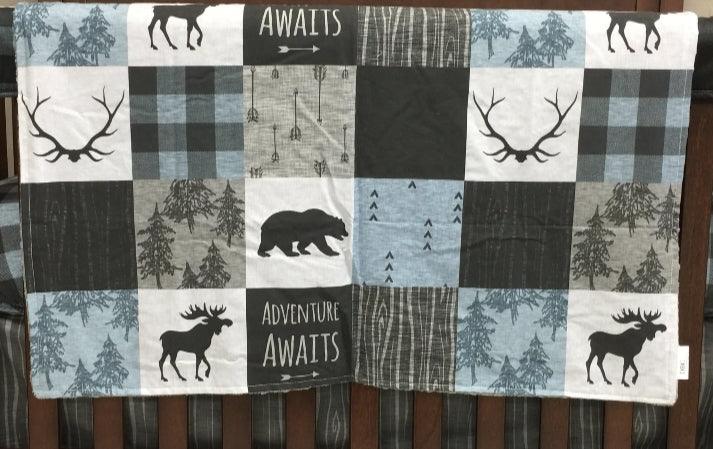 Twin, Full, or Queen Comforter - Adventure Awaits Patchwork Print and Gray Minky - DBC Baby Bedding Co 