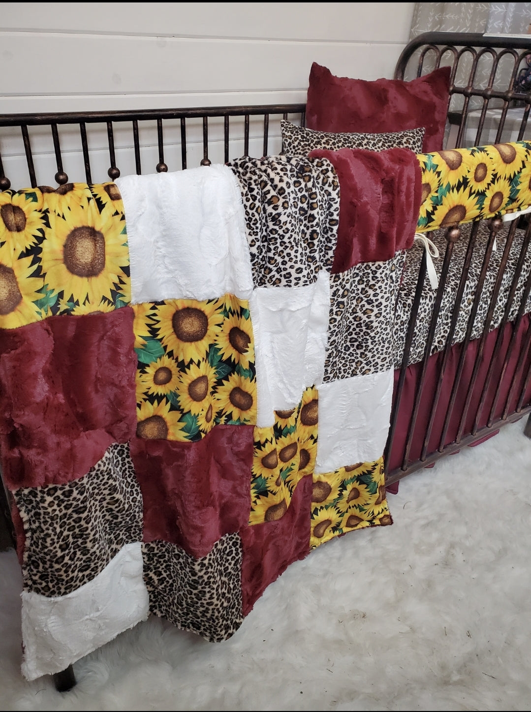 Girl Crib Bedding- Sunflower and Cheetah Minky Collection - DBC Baby Bedding Co 