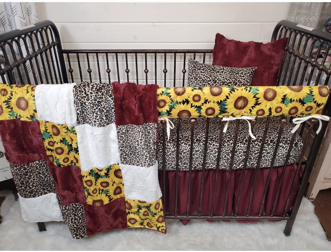 Girl Crib Bedding- Sunflower and Cheetah Minky Collection - DBC Baby Bedding Co 