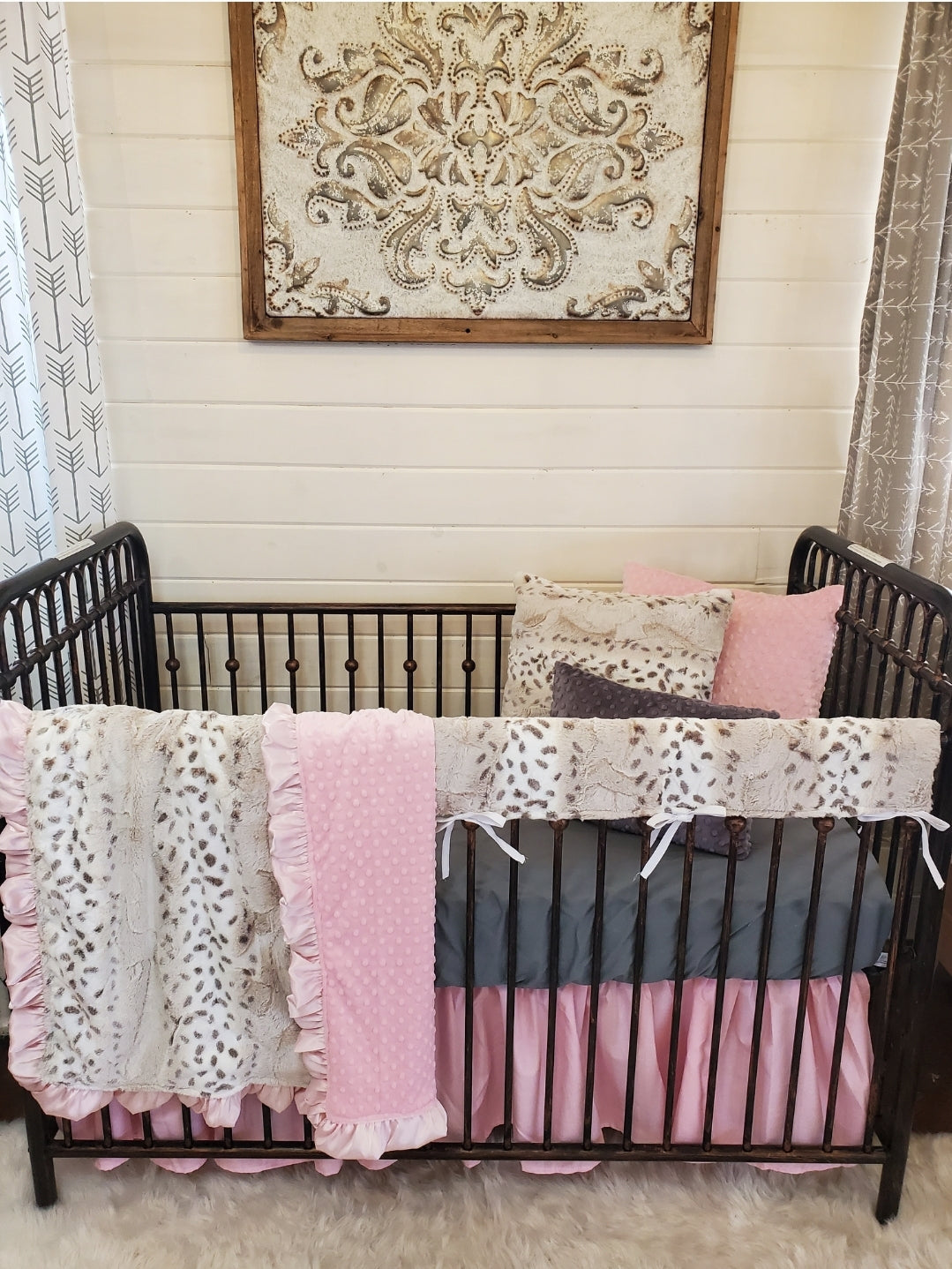 New Release Girl Crib Bedding- Lynx Minky and Blush Baby Bedding Collection - DBC Baby Bedding Co 