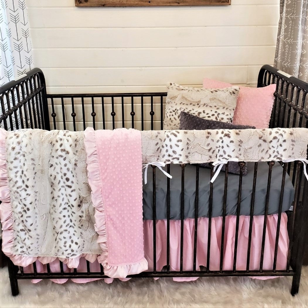 New Release Girl Crib Bedding- Lynx Minky and Blush Baby Bedding Collection - DBC Baby Bedding Co