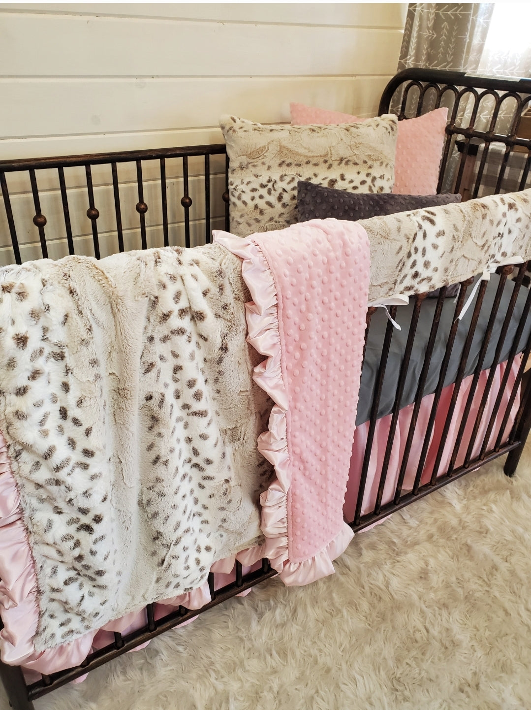 New Release Girl Crib Bedding- Lynx Minky and Blush Baby Bedding Collection - DBC Baby Bedding Co 