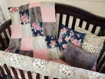 New Release Girl Crib Bedding- Navy Floral and Lynx Minky Baby Bedding Collection - DBC Baby Bedding Co 