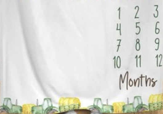 Custom Milestone Blanket - Farm Tractors Minky Baby Blanket - DBC Baby Bedding Co 