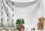 Custom Milestone Blanket - Farm Highland Cow Minky Baby Blanket - DBC Baby Bedding Co 