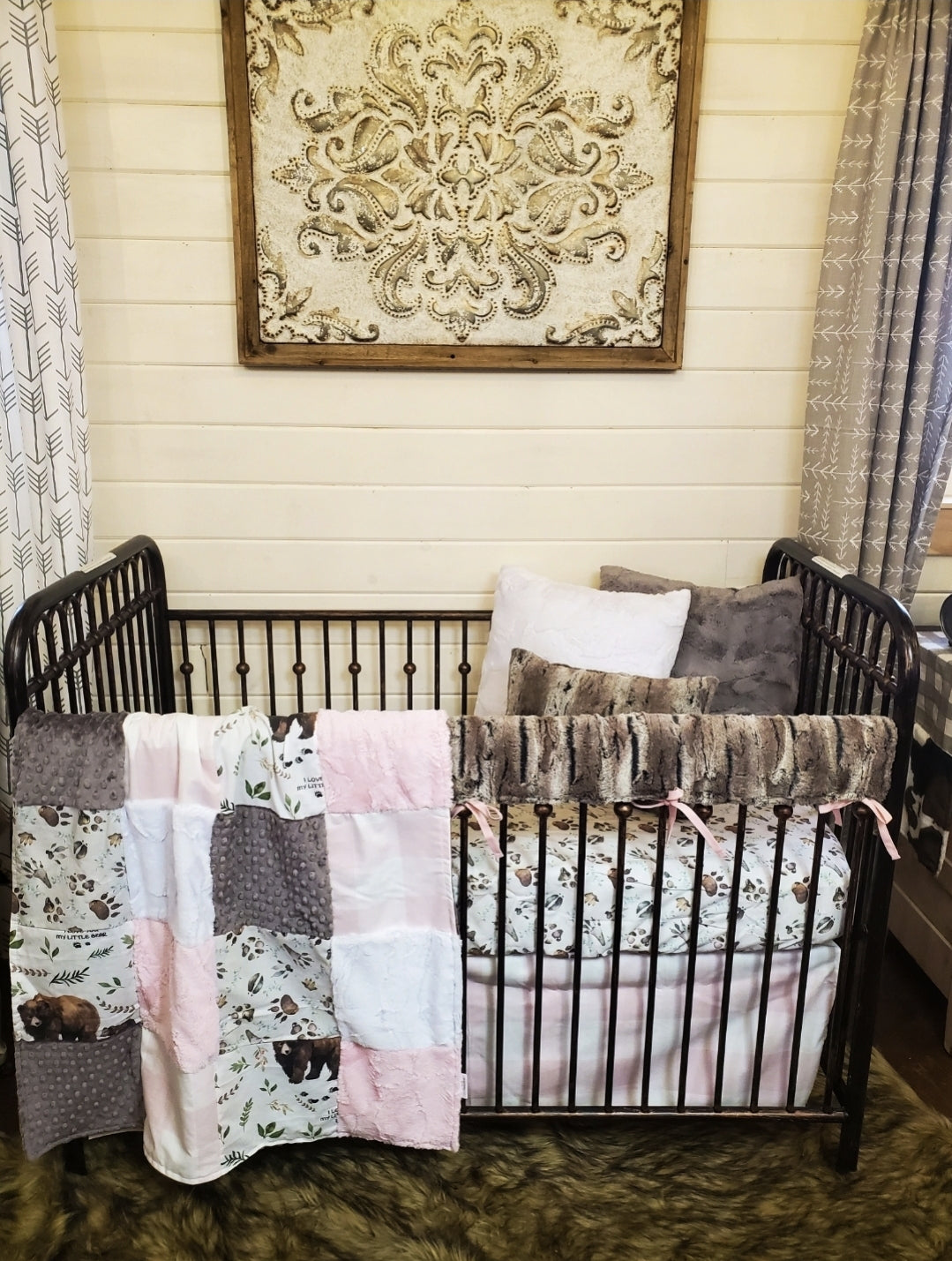 Custom Girl Crib Bedding - Mama & Baby Bear Woodland Baby Bedding Collection - DBC Baby Bedding Co 