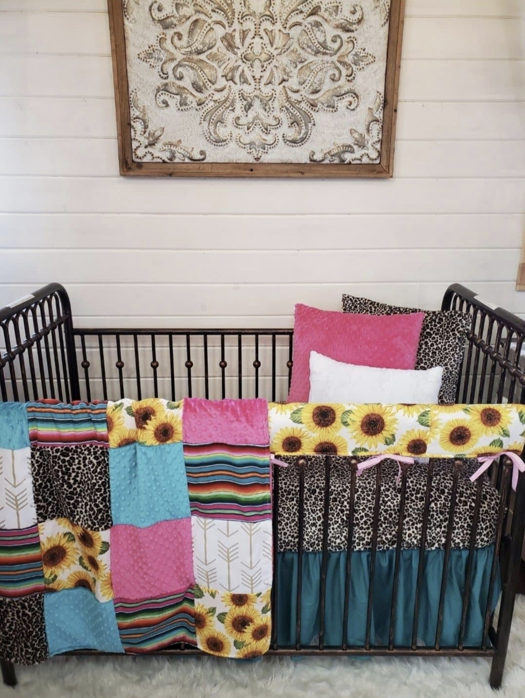 New Release Girl Crib Bedding- Sunflower Minky and Serape Ranch Collection - DBC Baby Bedding Co 