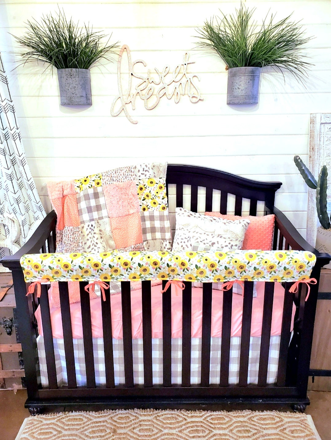 New Release Custom Girl Crib Bedding - Sunflower and Lynx Minky Baby Bedding Collection - DBC Baby Bedding Co 