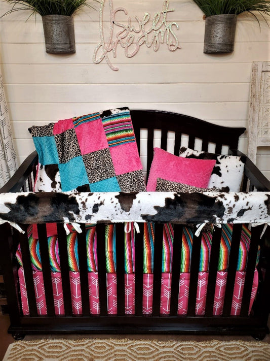 Ready Ship Girl Crib Bedding- Cheetah, Cow Minky, and Serape Collection - DBC Baby Bedding Co