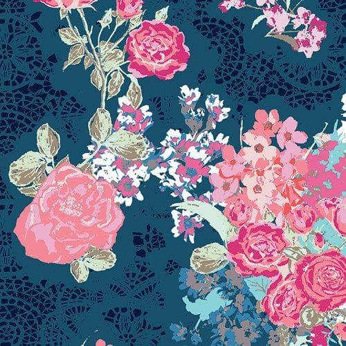 Standard Blanket - Navy Coral Floral and minky - DBC Baby Bedding Co 