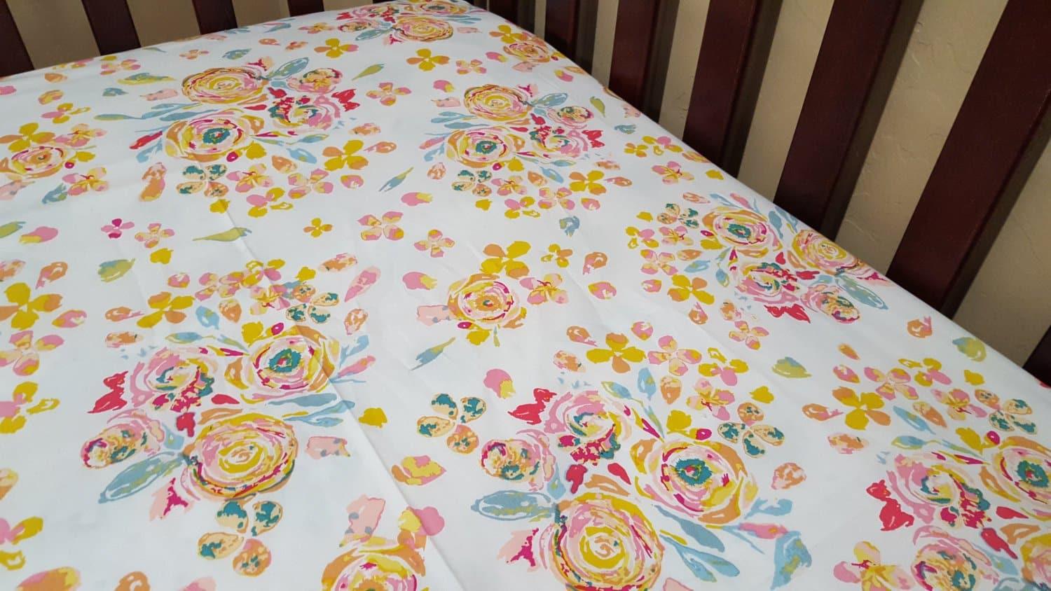 Fitted Sheet - Floral in Watercolor Roses : All Bed Sizes - DBC Baby Bedding Co 