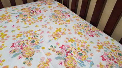 Fitted Sheet - Floral in Watercolor Roses : All Bed Sizes - DBC Baby Bedding Co 