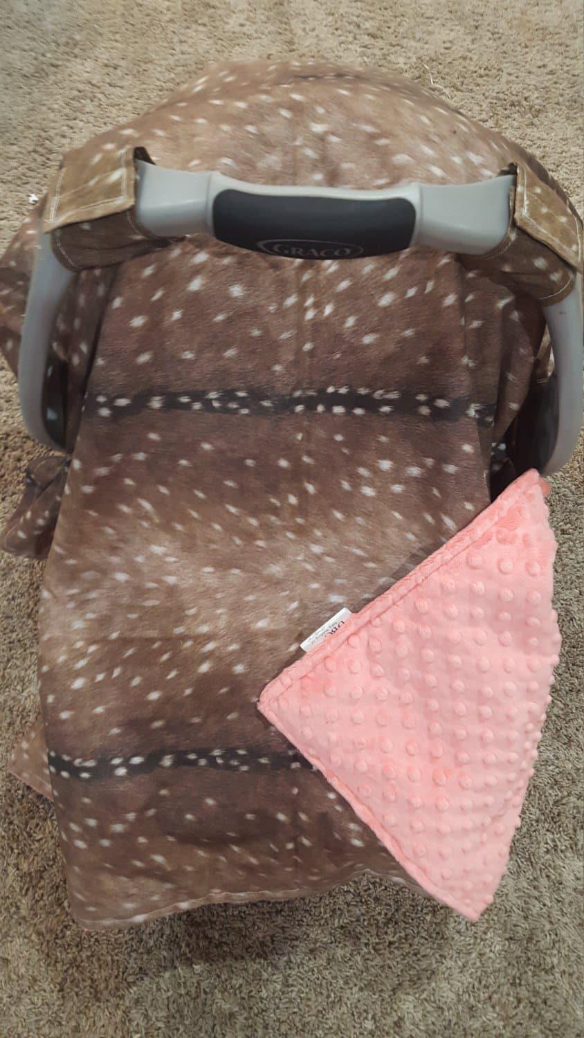 Custom Carseat Tent - Deer Skin Cotton Carseat Canopy, Tent, Woodland - DBC Baby Bedding Co 