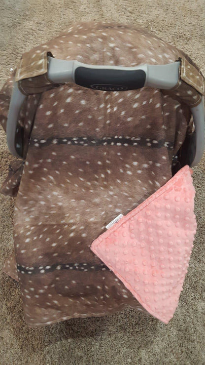 Custom Carseat Tent - Deer Skin Cotton Carseat Canopy, Tent, Woodland - DBC Baby Bedding Co 