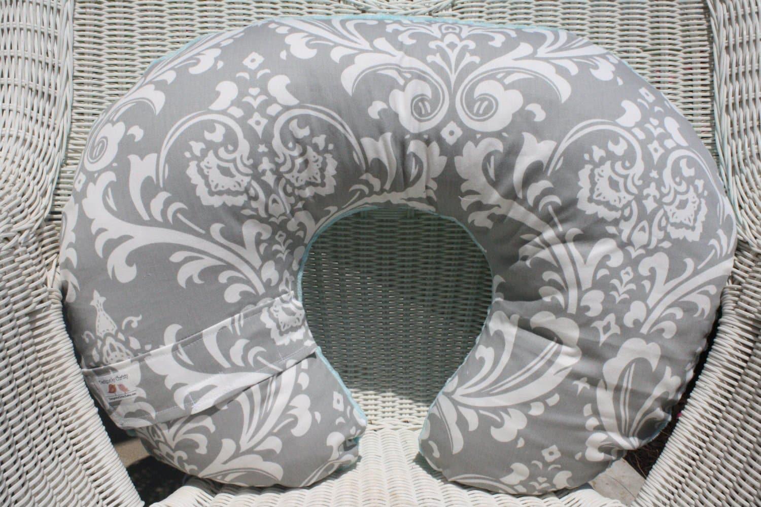 Nursing Pillow Cover - Gray Damask and Minky - DBC Baby Bedding Co 