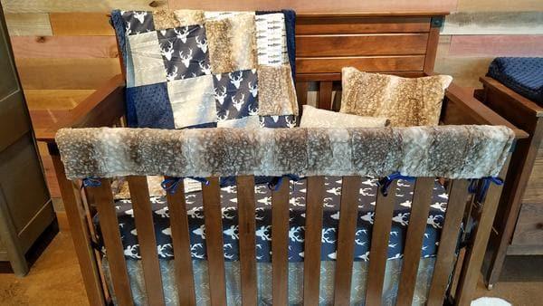 Boy Crib Bedding - Navy Buck, Trout Fishing, Fawn Minky Woodland Baby & Toddler Bedding Collection - DBC Baby Bedding Co 