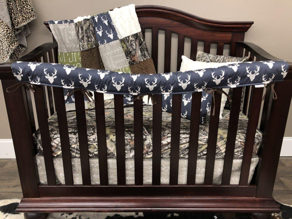 Custom Boy Crib Bedding - Buck, Fish Hooks, and Camo Woodland Collection - DBC Baby Bedding Co 