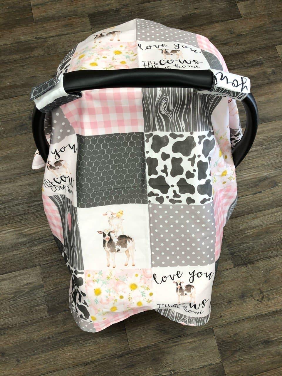 Custom Carseat Tent - Love you Till the Cows Come Home Carseat Canopy - DBC Baby Bedding Co 