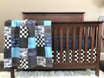 Custom Boy Crib Bedding - Muscle Cars and Race Flag Check Crib Bedding Collection - DBC Baby Bedding Co 